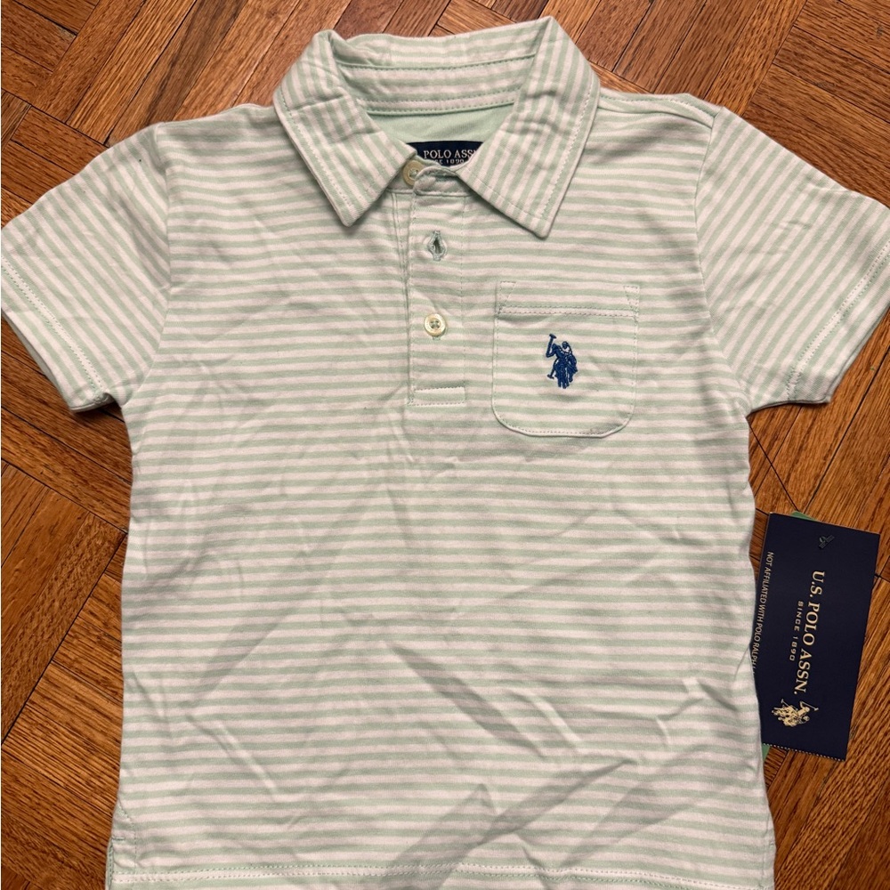 U.S. Polo Assn. Kids Polo Shirt - Light Green Stripes Size 2T